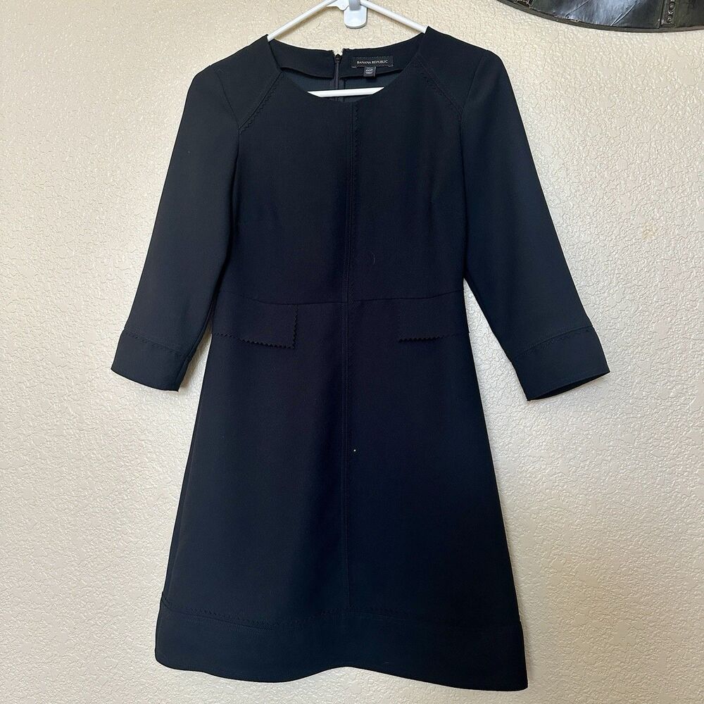 Banana Republic Laser Cut Detailed Dress, Black SIZE 00P Faux‎ Pockets